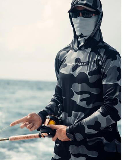 Fishing Shirt With Hood And Mask For Sun Protection